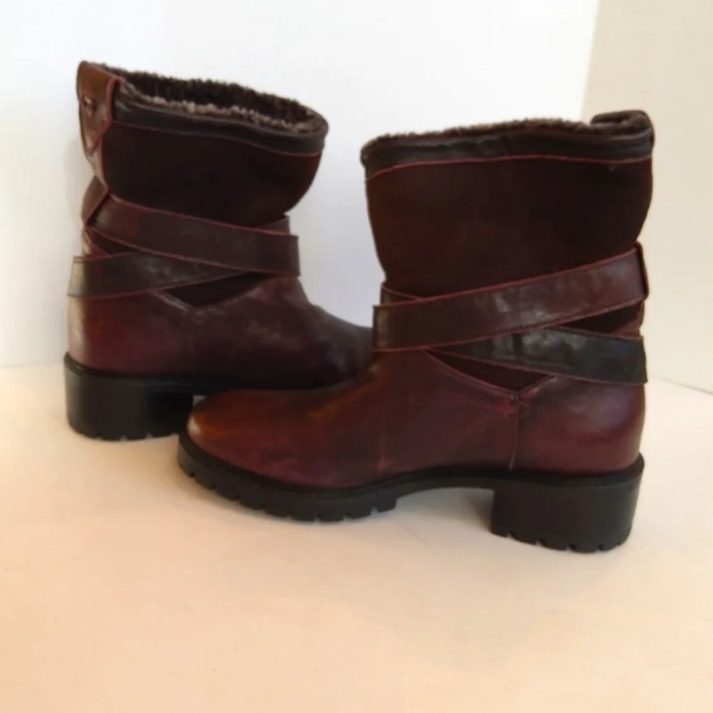 Ross & snow Emilina weatherproof shearling winter moto boots Lug Sole